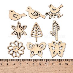 未完成の木製の切り抜き  鳥と花と蝶と葉  DIYクラフト用品  パパイヤホイップ  27~31.5x15~29x2.5mm  約50個/袋&nbsp;WD-CBACC5B-27