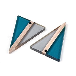 透明樹脂＆ウッドペンダント  三角形  ツートン  スチールブルー  36.5~37x27.6x3.4mm  穴：2mm&nbsp;RESI-T057-60A