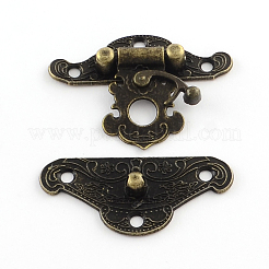 木箱ロックキャッチクラスプ  ジュエリーボックスラッチハスプロッククラスプ  アンティークブロンズ  38x49x7.5mm  穴：3mm&nbsp;IFIN-R203-48AB