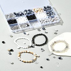 DIY Alloy & Round Natural White Jade & Obsidian & Crackle Agate & Synthetic Howlite Beads Couple Bracelets Jewelry Making Kits&nbsp;DIY-FS0007-49