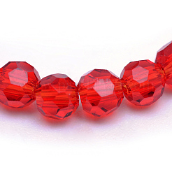 クリアガラスビーズ連売り  ファセット（32ファセット）ラウンド  レッド  6mm  穴：1mm  約94~97個/連  53~54cm&nbsp;LS-GLAA-R166-6mm-01D