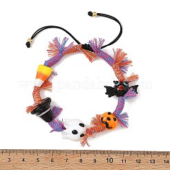 ハロウィン ハンドメイド ランプワーク ゴースト カボチャ コウモリ 編み込みビーズブレスレット  綿とナイロンのタッセルコード付き  カラフル  内径：2.05~3.35インチ（5.2~8.5cm）&nbsp;BJEW-TA00771