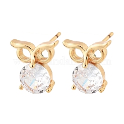 Owl Brass Micro Pave Cubic Zirconia Stud Earrings for Women&nbsp;EJEW-G428-10G-01