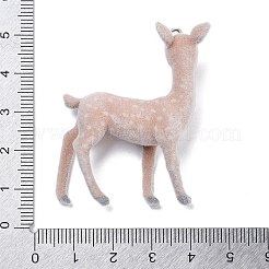 フロッキー樹脂ペンダント  プラチナ鉄ループ付き  ニホンジカ  49x36x8.5mm  穴：2mm&nbsp;LS-RESI-Q002-08B