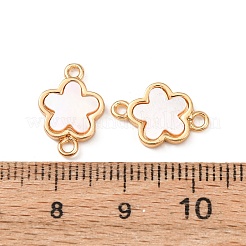 真鍮と天然の白い貝殻のリンクコネクターチャーム  18KGP本金メッキ  貝殻色  花  14.5x10x1.5mm  穴：1.6mm&nbsp;KK-T082-02A-G