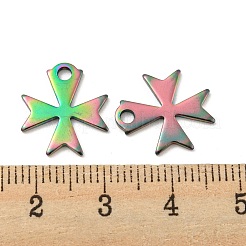 イオンプレーティング（IP）304ステンレススチールチャーム  クロス  虹色  14.4x13x1mm  穴：2mm.&nbsp;STAS-C043-49M
