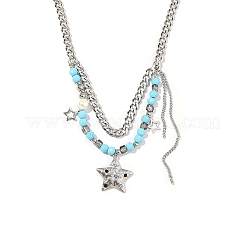 304 Stainless Steel Glass Double Layer Necklaces&nbsp;NJEW-K259-02P