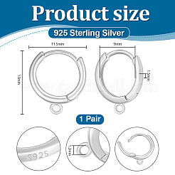 スターリングシルバーのフープピアス金具1組925個  プラチナ  13x11.5x1.5mm  穴：1.2mm&nbsp;STER-PH0004-91P