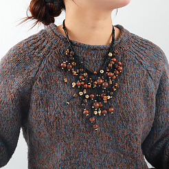 Bohemian Style Round Wood & CCB Beads Tassel Bib Necklaces&nbsp;WGF170D-01