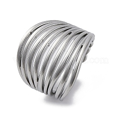 女性用304ステンレススチールオープンカフリング  ステンレス鋼色  16mm&nbsp;RJEW-F174-04P