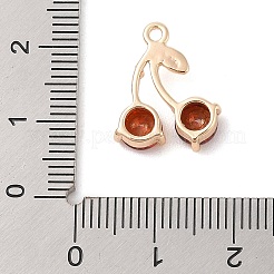 真鍮インレイガラスペンダント  さくらんぼのチャーム  18KGP本金メッキ  16.5x14x4mm  穴：1.3mm&nbsp;KK-S388-14G