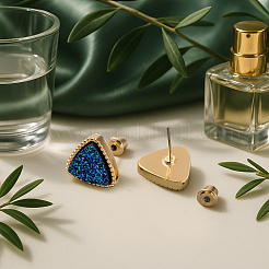10 Pairs 5 Colors Sparkling Triangle  Alloy Resin Stud Earrings&nbsp;EJEW-HY0001-27