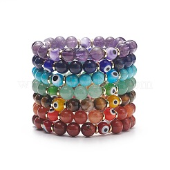 7Pcs 7 Style Natural & Synthetic Mixed Stone Stretch Bracelets Set with Lampwork Evil Eye Beaded&nbsp;BJEW-JB08771