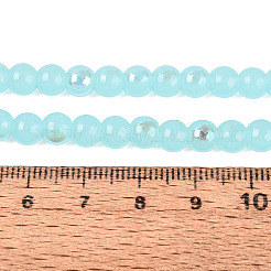 電気メッキジェイド風ガラスビーズ連売り  ラウンド  虹メッキ  半分メッキ  淡いターコイズ  6~6.5mm  穴：0.8~1mm  約67~72個/連  14.57~15.35インチ（37~39cm）&nbsp;EGLA-Q132-6MM-01B-05