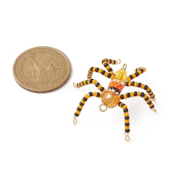 シードビーズ ビーズチャーム  3D スパイダー ペンダント  ハロウィンモチーフ  ミックスカラー  39x39x8mm  穴：2mm&nbsp;PALLOY-MZ00156