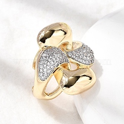 Brass Micro Pave Clear Cubic Zirconia Cuff Rings for Women&nbsp;RJEW-H262-01G