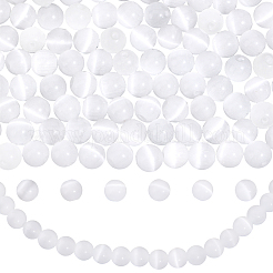キャッツアイビーズ  ラウンド  ホワイト  6mm  穴：1mm  180個/セット&nbsp;G-PA0001-90A-04