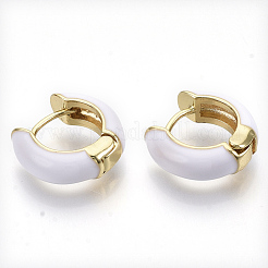 真鍮huggieフープピアス  エナメル  18KGP本金メッキ  ホワイト  14x15x5mm  ピン：1x1mm&nbsp;EJEW-S209-01F