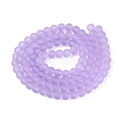 ベーキングペイント透明ガラスビーズ連売り  艶消し  ラウンド  ライラック  8mm  穴：1~1.6mm  約99個/連  31.4インチ&nbsp;GLAA-S031-8mm-25