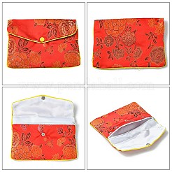 長方形の花刺繍布ジッパーポーチ  ジュエリー収納袋  ミックスカラー  11x16x0.3cm&nbsp;ABAG-YW0001-03D