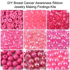 Breast Cancer Pink Awareness Ribbon Theme Alloy Enamel Pendants & Acrylic & Polymer Clay Beads Finding Kits&nbsp;DIY-YW0016-34