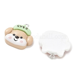 不透明樹脂ペンダント  かわいい子犬のチャーム  プラチナ鉄ループ付き  ミックスカラー  23~26x22.5~24.5x7~7.5mm  穴：2mm&nbsp;RESI-A054-01