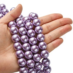 環境に優しいガラスパールビーズ連売り  グレードA  ラウンド  染め  コットンコードねじ切り  スミレ  14mm  穴：1.2~1.5mm  約30個/連  15.7インチ&nbsp;HY-A008-14mm-RB056