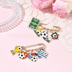 サッカーをテーマにした304ステンレススチール製ブローチ2個  合金エナメルチャーム付き  ミックスカラー  37~45mm&nbsp;JEWB-YW00004