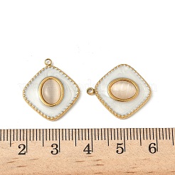 304ステンレススチール製キャットアイペンダント  菱形チャーム  エナメル  イオンプレーティング（ip）  18KGP本金メッキ  20.5x18x4mm  穴：1.4mm&nbsp;STAS-V015-39G