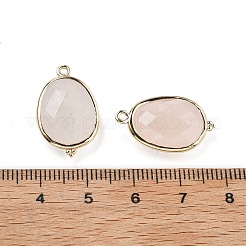 天然ローズクォーツのファセットオーバルコネクタチャーム  真鍮パーツ  ゴールドカラー  ラックめっき  22x13.5x6mm  穴：1.4mm&nbsp;G-H323-02G-13