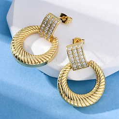 Ring Brass Micro Pave Clear Cubic Zirconia Dangle Stud Earrings&nbsp;EJEW-R025-08G