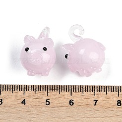 手作りランプワークペンダント  豚  ピンク  21~22x14.5~15x15~17.5mm  穴：2.5~3mm&nbsp;LAMP-I029-12A