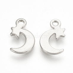 変色しにくい304ステンレススチールチャーム  月＆星  ステンレス鋼色  11.5x7x1mm  穴：1mm&nbsp;STAS-T015-08