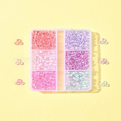 45g 6色透明ガラス丸型シードビーズ  色の内側  ラウンド  ミックスカラー  4x3mm  穴：1.2mm  7.5 G /カラー&nbsp;SEED-FS0001-32