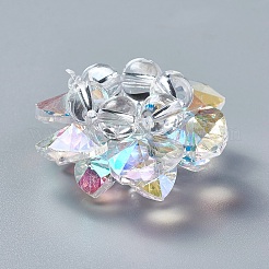 ガラス編みビーズ  クラスタビーズ  蓮  クリアAB  35x19mm  穴：8mm&nbsp;X-GLAA-F088-F25