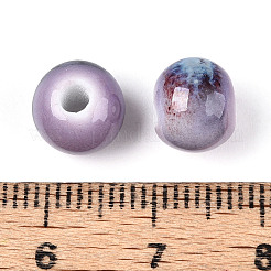 手作りの陶器ビーズ  ロンデル  ファンシーアンティーク施釉磁器  ライラック  8.2~9x7~7.5mm  穴：2.5~3mm&nbsp;PORC-T133-11B-13