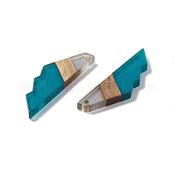 透明樹脂とウォールナット材のビッグペンダント  ギザギザのチャーム  ティール  53x14x3mm  穴：2mm&nbsp;RESI-M027-09J