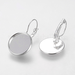 真鍮製フレンチフックピアスパーツ  ニッケルフリー  銀色のメッキ  30x18mm  トレイ：16mm&nbsp;X-KK-C1244-16mm-S-NF