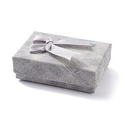 厚紙のジュエリーボックス  リボンのちょう結びとスポンジ付き  リング用  イヤリング  ネックレス  長方形  ライトグレー  9.3x6.3x3.05cm&nbsp;X-CBOX-L004-A04