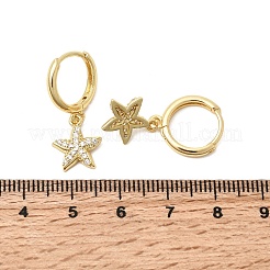 Starfish Brass Micro Pave Clear Cubic Zirconia Hoop Earrings&nbsp;EJEW-H180-28G