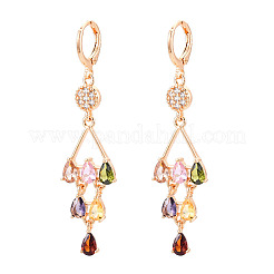Teardrop Brass Micro Pave Cubic Zirconia Dangle Leverback Earrings&nbsp;EJEW-N058-16G