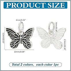 2Pcs 2 Colors 925 Sterling Silver Butterfly Charms&nbsp;STER-PH0002-73