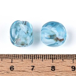 手作りゴールドパウダー入りランプワークビーズ  花と直方体  磁器と  ライトスカイブルー  12~13x10~11x10~11mm  穴：1.2~1.5mm&nbsp;LAMP-T021-32B