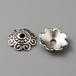 チベット風合金ビーズキャップ  マルチ花弁  花  アンティークシルバー  10x2.5mm  穴：1.6mm&nbsp;FIND-WH0116-06B-AS