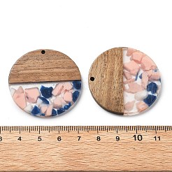 樹脂とクルミのペンダント  フラットラウンド  ピンク  38x2.5mm  穴：2mm&nbsp;FIND-R051-05B