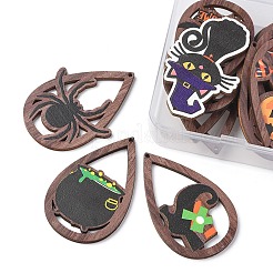 15Pcs 15 Styles Halloween Theme Single Face Printed Aspen Wood Big Pendants&nbsp;WOOD-YW0001-09