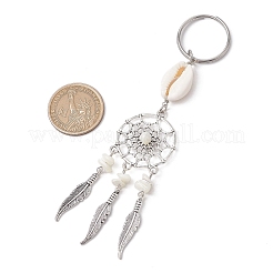 4Pcs Tibetan Style Alloy with Natural Shell & Synthetic Turquoise Keychains&nbsp;KEYC-JKC01179