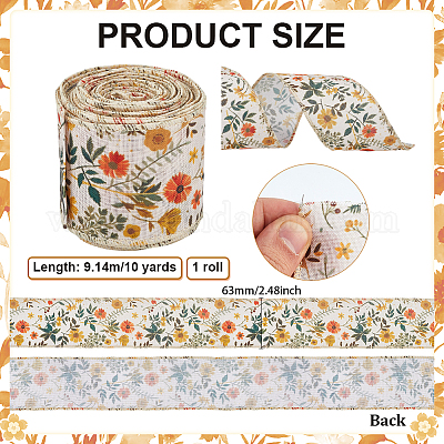 ポリエステルリボン  鉄線で  花柄のフラット  砂茶色  2-1/2インチ（63mm）  約10.00ヤード（9.14m）/ロール&nbsp;OCOR-WH0070-305-1