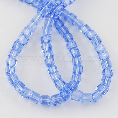 ガラスビーズ連売り  多面カット  キューブ  コーンフラワーブルー  5~6x5~6x5~6mm  穴：1mm  95~100個/連  54~57cm&nbsp;GLAA-R041-6x6mm-30-1