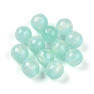 樹脂ビーズ  ラウンド  ツートン  アクアマリン  10mm  穴：2mm&nbsp;RESI-YW0004-28B-02-1